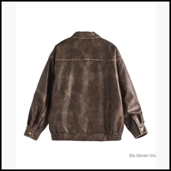 Oversized Faux Leather Jacket Y2K Vintage Motorcycle Coat Plus Size - Picture 2 of 4